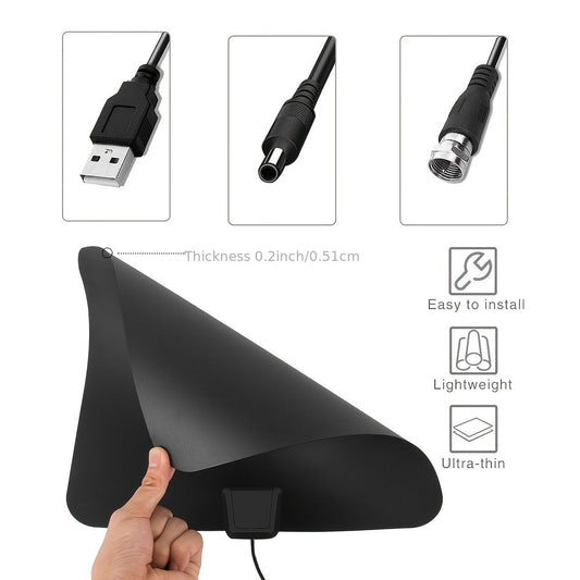 TV Antenna with Flexible Square Panel, 13.3-Foot Coaxial Cable, USB Power Lead and Adhesive Indoor Setup