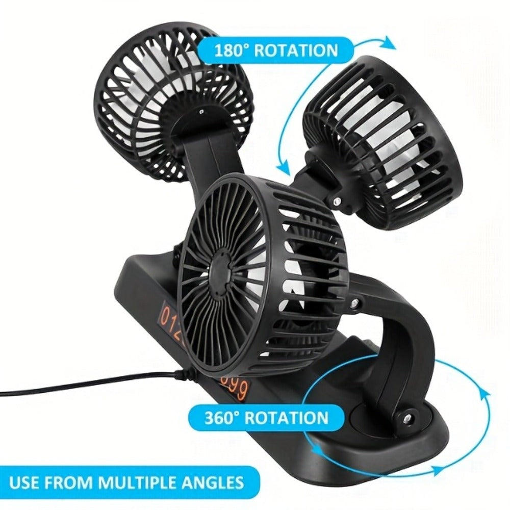USB 3-Head Desk Fan Quiet Operation Adjustable Speed Powerful Efficient Cooling for Home Office Bedroom Computer Power Bank Compatible Black
