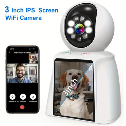 Security Camera 1080P Pet Monitor with 3-Inch Screen, Video Calling, Two-Way Talk and 1 or 2 Pack
