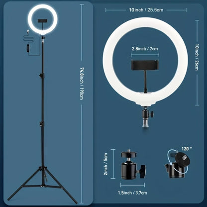 10- or 12-Inch USB Ring Light with Retractable Floor Tripod, Center Phone Holder and Lighting Options