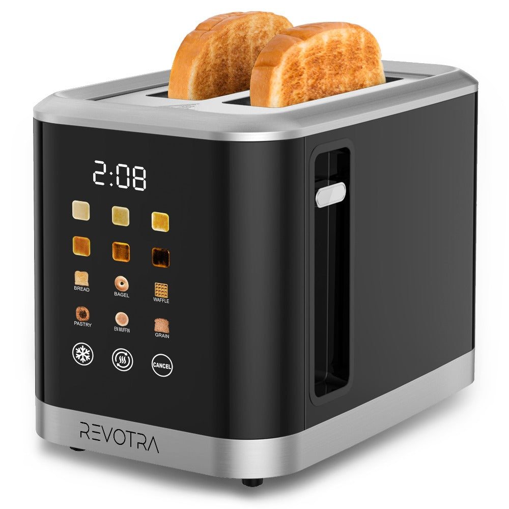 Black Two-Slice Toaster with LED Touch Panel, Six Bread Modes, Six Shade Settings and Removable Crumb Tray