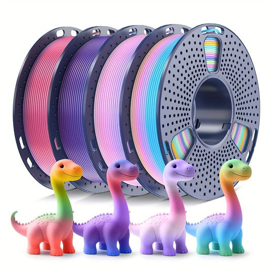 SUNLU Rainbow PLA Filament Bundle 4 Rolls 1.75mm 4x250g Fast Color Change Every 8 Meters Rainbow 01 02 03 04 Neatly Wound Vivid Multicolor Gradient FDM 3D Printer Filament