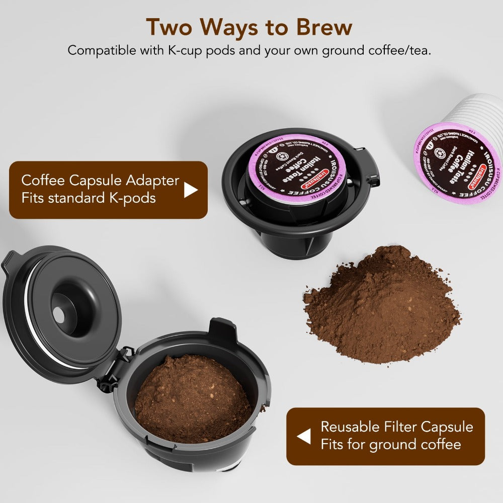 1200W-Labeled Single-Serve Coffee Maker with 40oz Tank, Five Cup Selections and Self-Clean Control