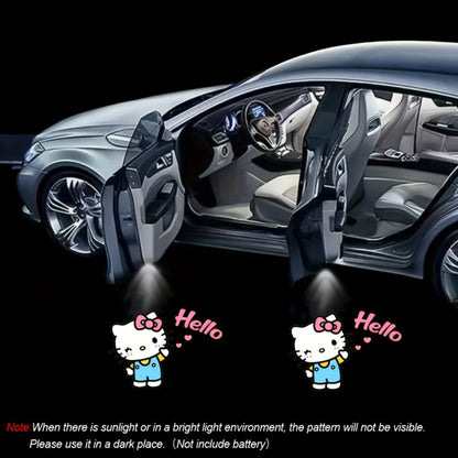Car Door LED Projector Lights – Hello Kitty Cartoon Shadow Light, Wireless Puddle Light, Ground Projection Lamp for Car Accessories (Set of 2, No Battery)