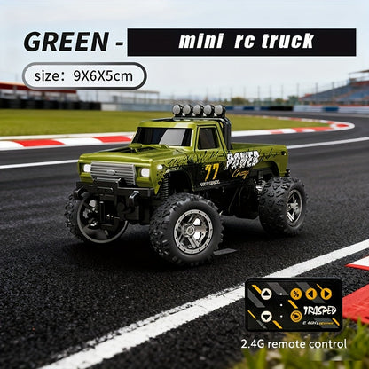 Mini RC Monster Truck 1:64 Scale with Matching Trailer, 2.4GHz Controller, LED Details and Three Color Options
