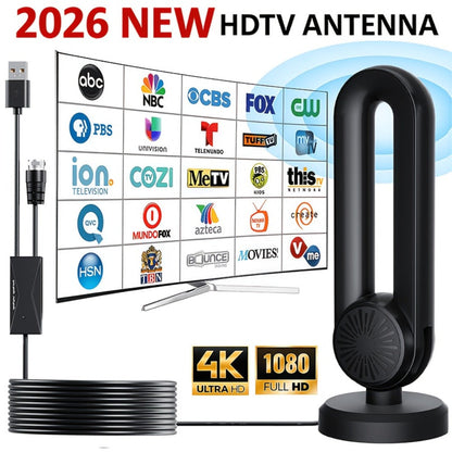 TV Antenna with 180-Degree Rotating Loop Receiver, Magnetic Base, 15-Foot Cable and USB Power Lead