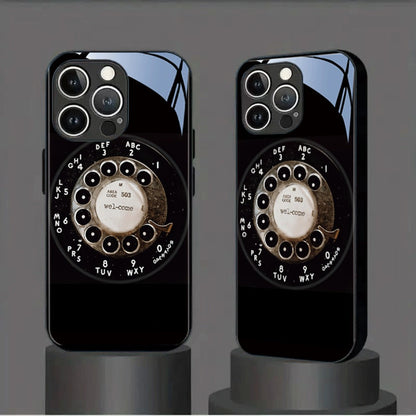 Vintage Rotary Dial Tempered Glass Phone Case for iPhone 17 Pro Max 16 15 14 13 12 Pro Max Plus Mini X XS XR – Retro Aesthetic Hard Cover Slim Fit Shockproof