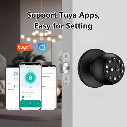 Anti-Peep Keypad Smart Door Knob with App & Passage Mode - Auto-Lock, Keyless Entry, Mechanical Key Backup, Wireless Electronic Door Knob for Bedroom, Home, Hotel & Office, Black