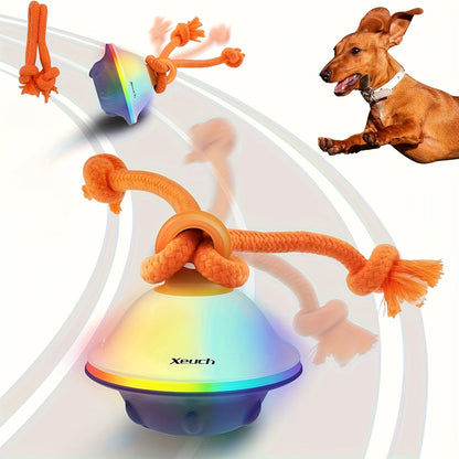 Dog Toy Motion-Activated Auto-Rolling Ball with Voice Recording, Rope and White or Gray Options