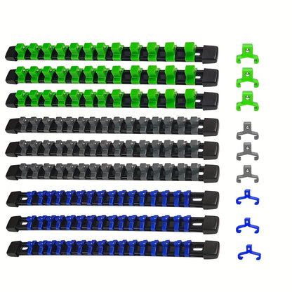 Socket Organizer Set with Rails – Heavy Duty ABS Socket Holder Rack for 1/4", 3/8" & 1/2" Drive – Tool Storage Kit for Toolbox, Garage & Workshop Organization (6, 9 or 18 Piece)