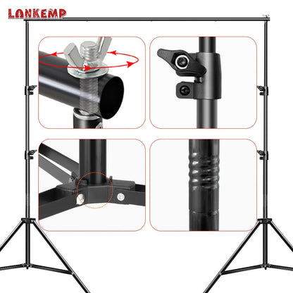 LANKEMP 6.6-Foot Square Photography Backdrop Stand Kit with Two Tripods, Four Crossbars, Clips and Carry Bag