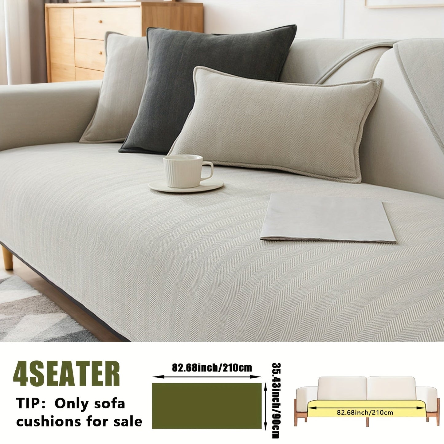 Sofa Cover Ribbed Chenille Stretch Panels with Non-Slip Design for 1 to 4 Seats, Armrests or Cushions