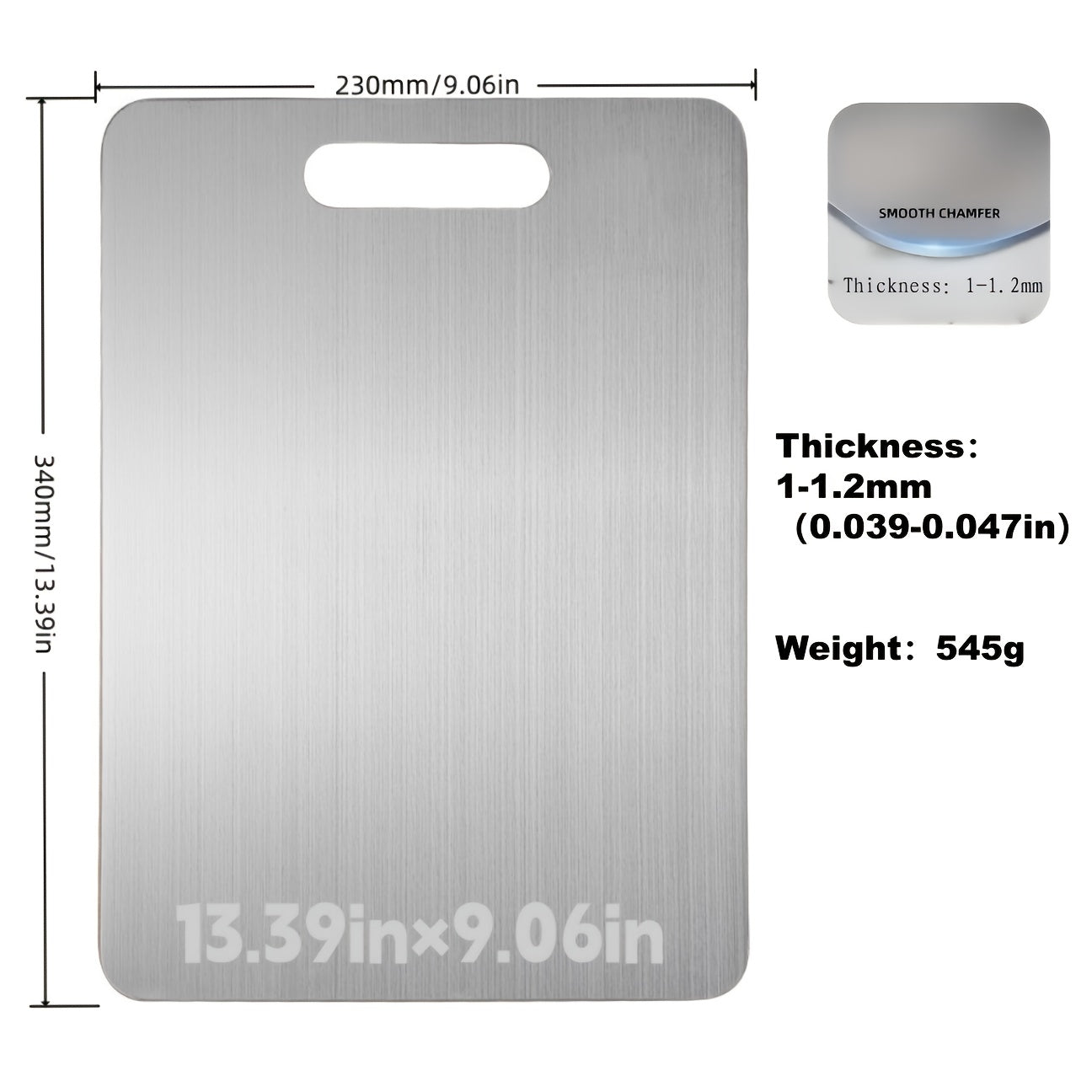 13.39 x 9.06-Inch 304 Stainless-Steel-Labeled Cutting Board with Handle in One- or Two-Piece Packs