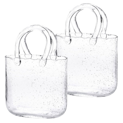 Clear Bubble Glass Purse Vase with Handbag Handles, 1- or 2-Piece Set and 10.4-Inch Height