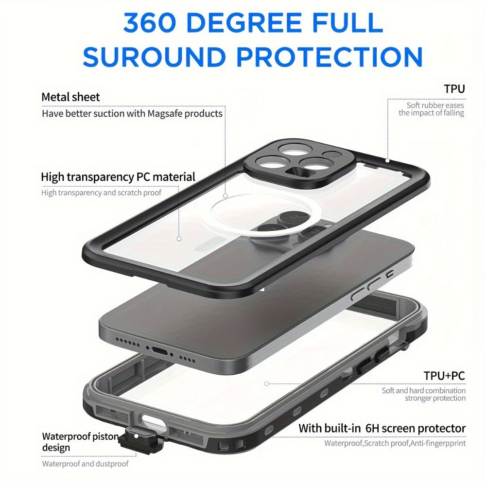 Phone Case Integrated Screen Protector Cover with Magnetic Wireless Charging and Lanyard for iPhone 15–16 Models