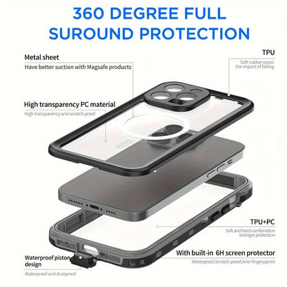 Phone Case Integrated Screen Protector Cover with Magnetic Wireless Charging and Lanyard for iPhone 15–16 Models
