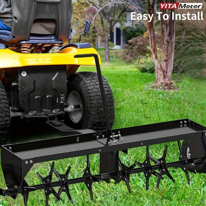 Tow-Behind Plug Aerator 48 Inch - Heavy Duty Steel Lawn Aerator with 32 Hollow Tines, Weight Tray & 10-Inch Pneumatic Tires, Compatible with Lawn Tractor ZTR ATV for Deep Soil Aeration