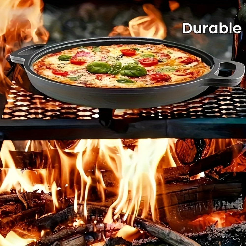 32cm Cast Iron Skillet with Dual Loop Handles and Shallow Round Profile for Gas, Induction, Oven or Campfire