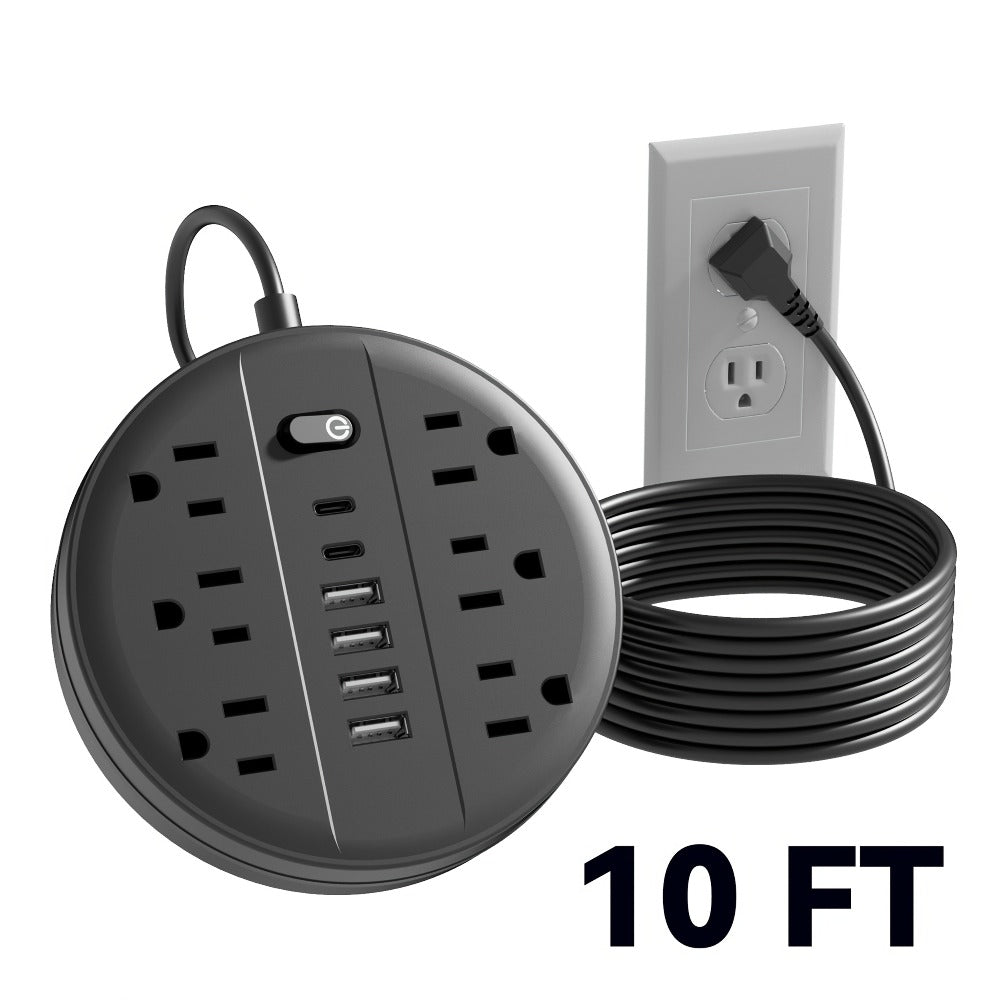 Wall Mount Power Strip Surge Protector 12-in-1 with 6 AC Outlets 4 USB-A 2 USB-C Ports Portable Compact Multi-Outlet Charging Station Wall-Mountable Extension for Home Office School – Black & White