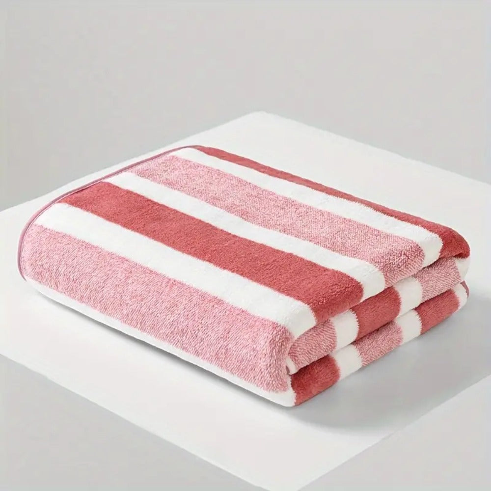 Bath Towels Set 1 or 4 Pack 346GSM Polyester Striped Towels 70 x 140cm in Four Colors for Home and Guest Use