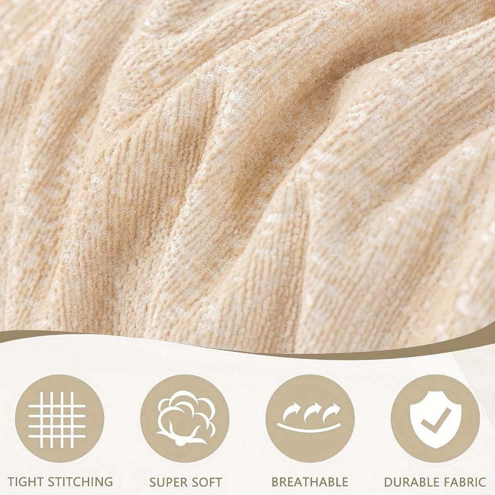 Sofa Cover 300 GSM Solid Chenille Throw with Fringe in Four Colors and Sizes from Single Seat to 71 x 150 Inches