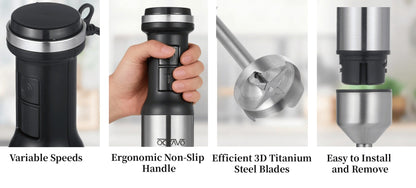 Silver Immersion Blender Set with 1000ml Beaker, 450ml Chopper, Whisk and Frother Attachments