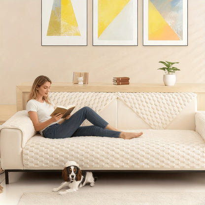Sofa Cover 35.5-Inch Fuzzy Polyester Single-Piece Pad with Silicone Non-Slip Backing for 2 to 4 Seats