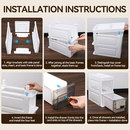 Storage Cabinet Slim PP Drawer Tower with Wheels, Pull-Out Bins and Three, Four or Five Layers