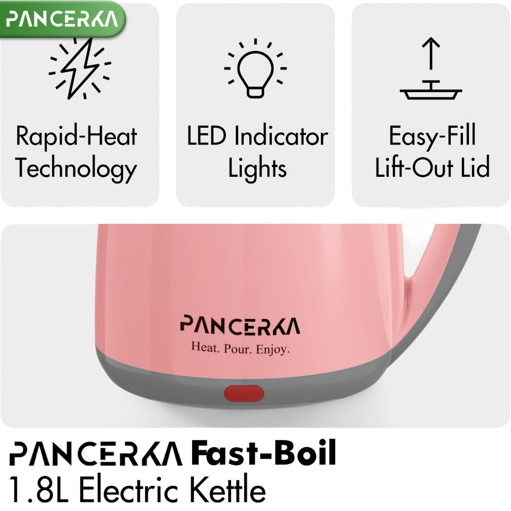 PANCERKA 1.8L Electric Kettle with 1000W Heating and Stainless Steel Interior in Pink or White
