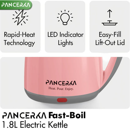 PANCERKA 1.8L Electric Kettle with 1000W Heating and Stainless Steel Interior in Pink or White