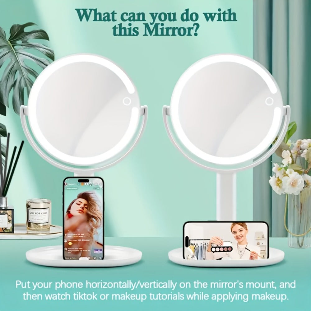 Rechargeable Lighted Makeup Mirror 25X Magnifying 80 LED Vanity Mirror - 3 Color Lighting Modes, Touch Control, Double Sided 8 Inch 2000mAh Battery Makeup Mirror for Women Desk Bedroom Gift