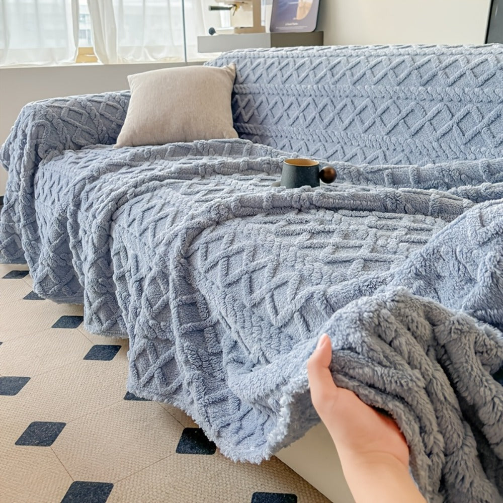 Sofa Cover 300 GSM Shu Velveteen Jacquard Throw in Three Sizes and Five Solid Colors for Armchair to Sectional