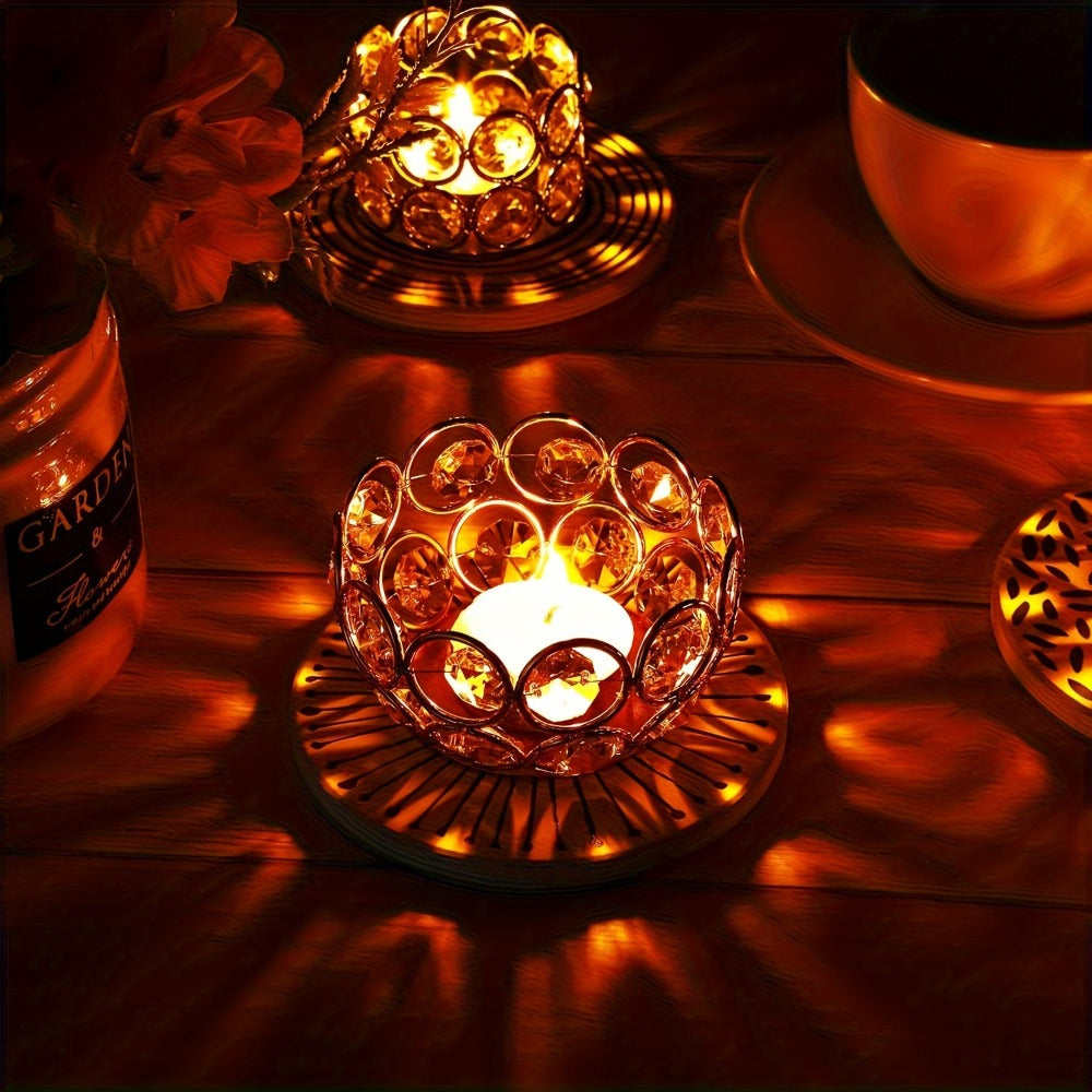 Candle Holder Set 20-Piece Tealight Cups with Openwork Crystal-Look Frames in Gold or Silver Finish