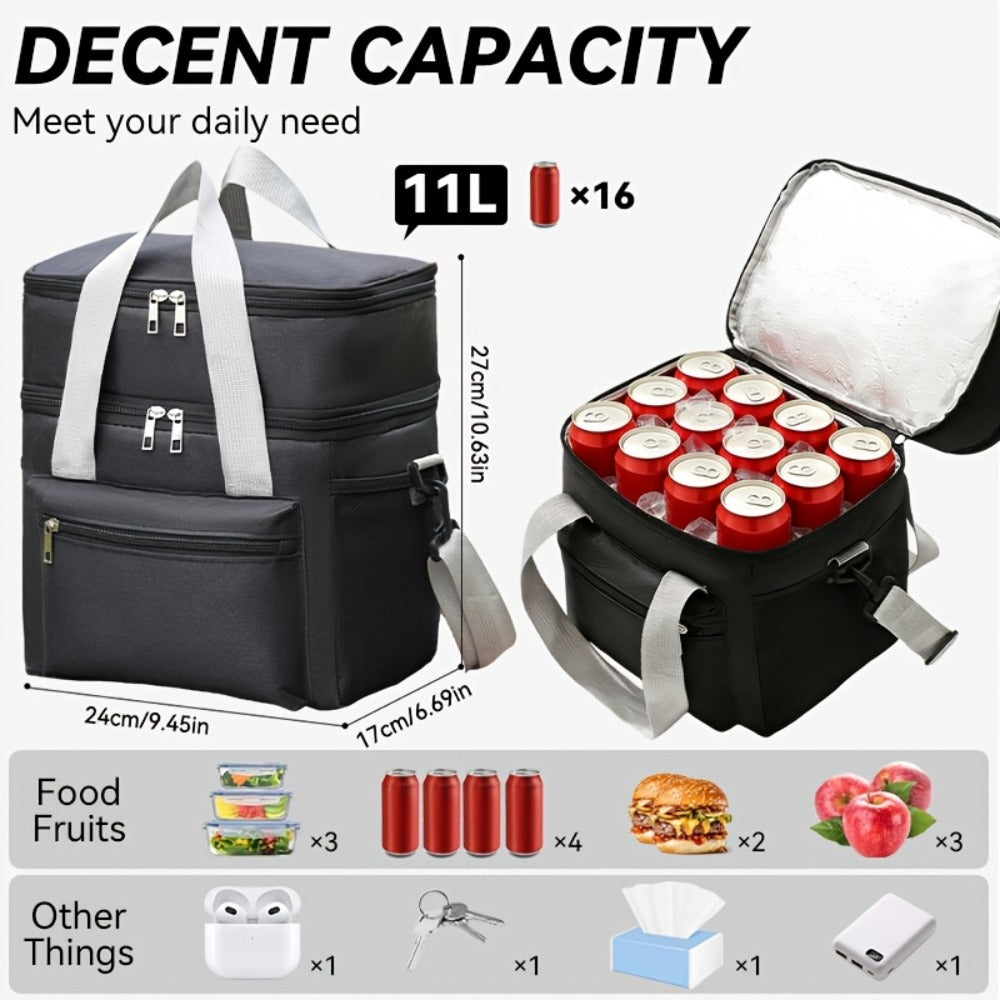 Lunch Bag with Shoulder Strap Double Pocket Portable Cooler Tote for Men Women Work School Picnic Beach in Black Grey Burgundy Blue