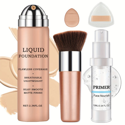 Three-Piece Spray Foundation, Face Primer and Brush Set with 70ml/40ml Bottles in Three Shades