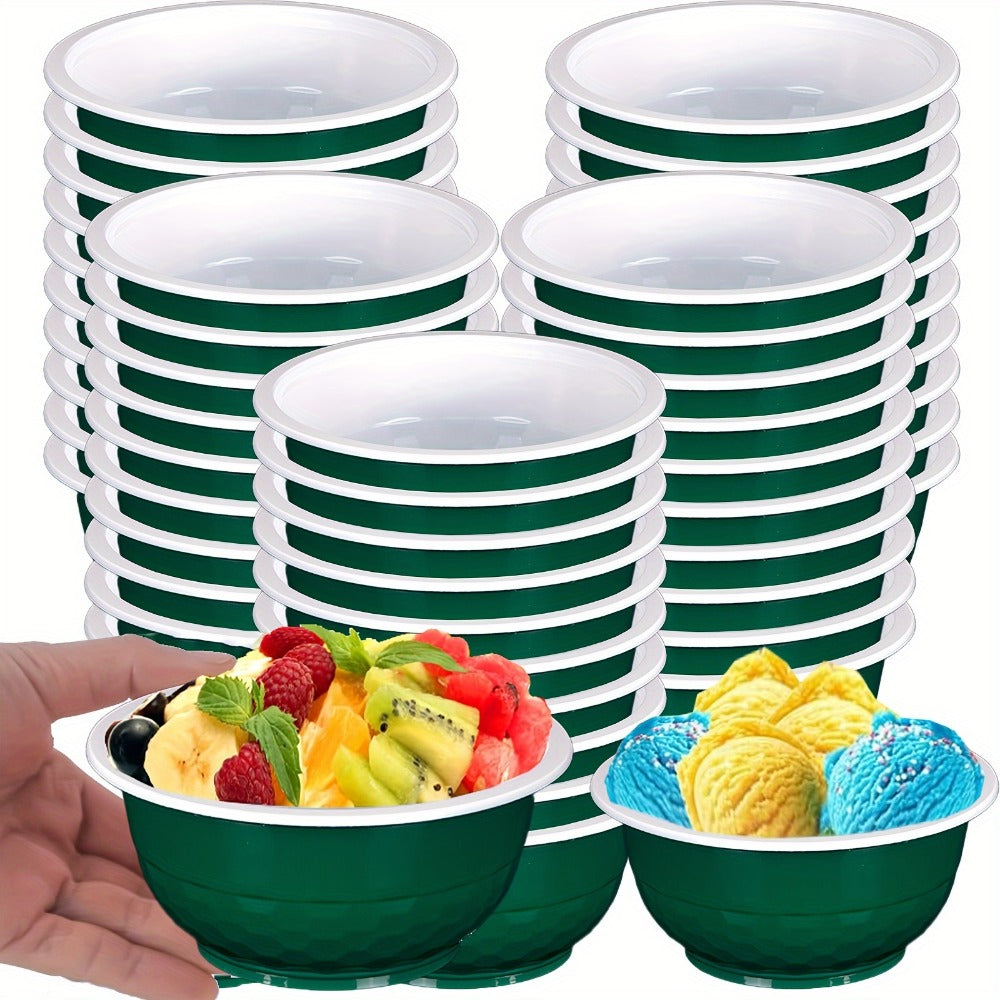 Striped 13-Ounce Disposable Plastic Serving Bowls with Side Handles, 120-Piece Red, Yellow or Green Packs
