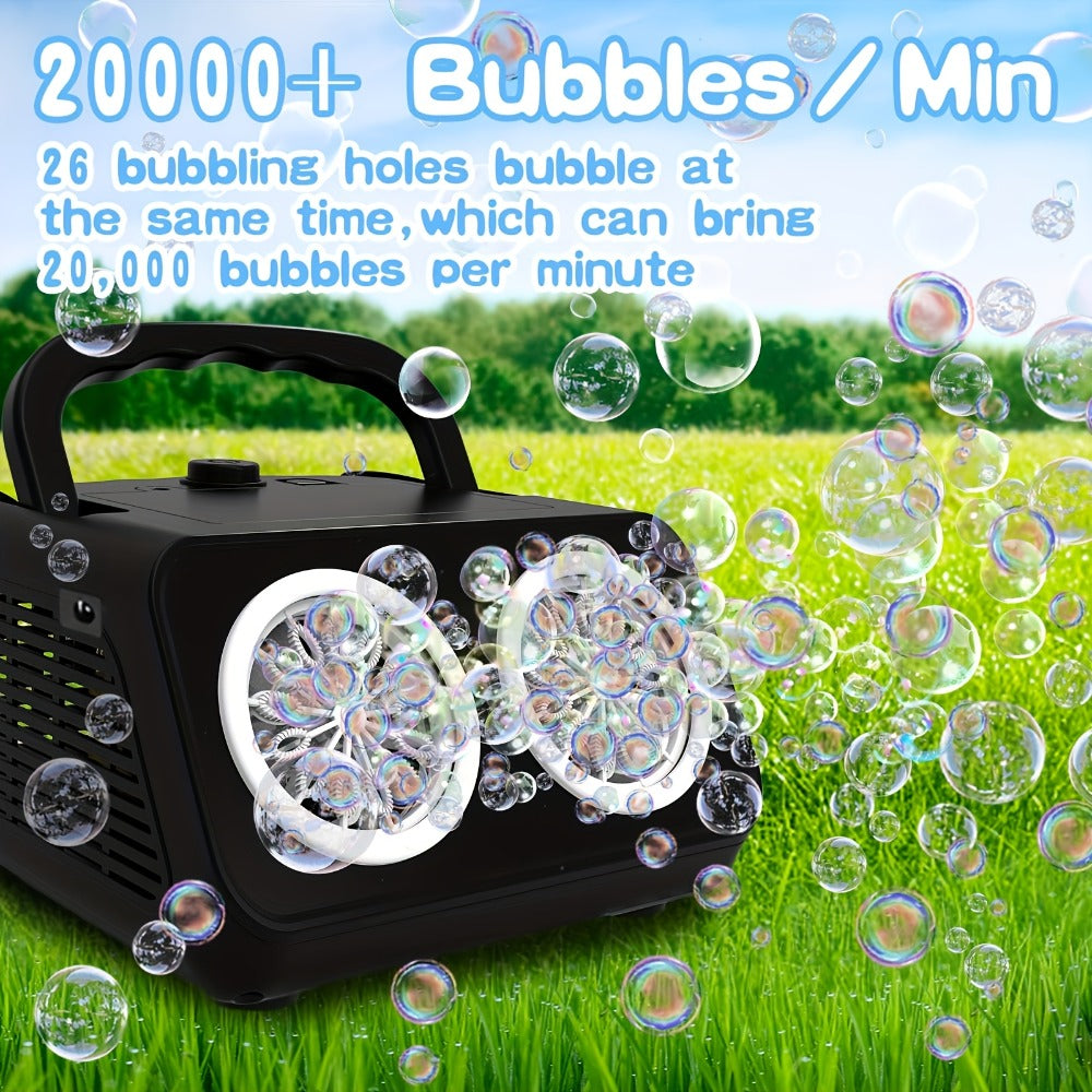 Automatic Bubble Machine with 2 Fans, 20000+ Bubbles Per Minute – Electric Bubble Blower for Kids, Battery Powered, Includes 10x Bubble Solution, Outdoor Party Toy for Birthdays & Summer Fun