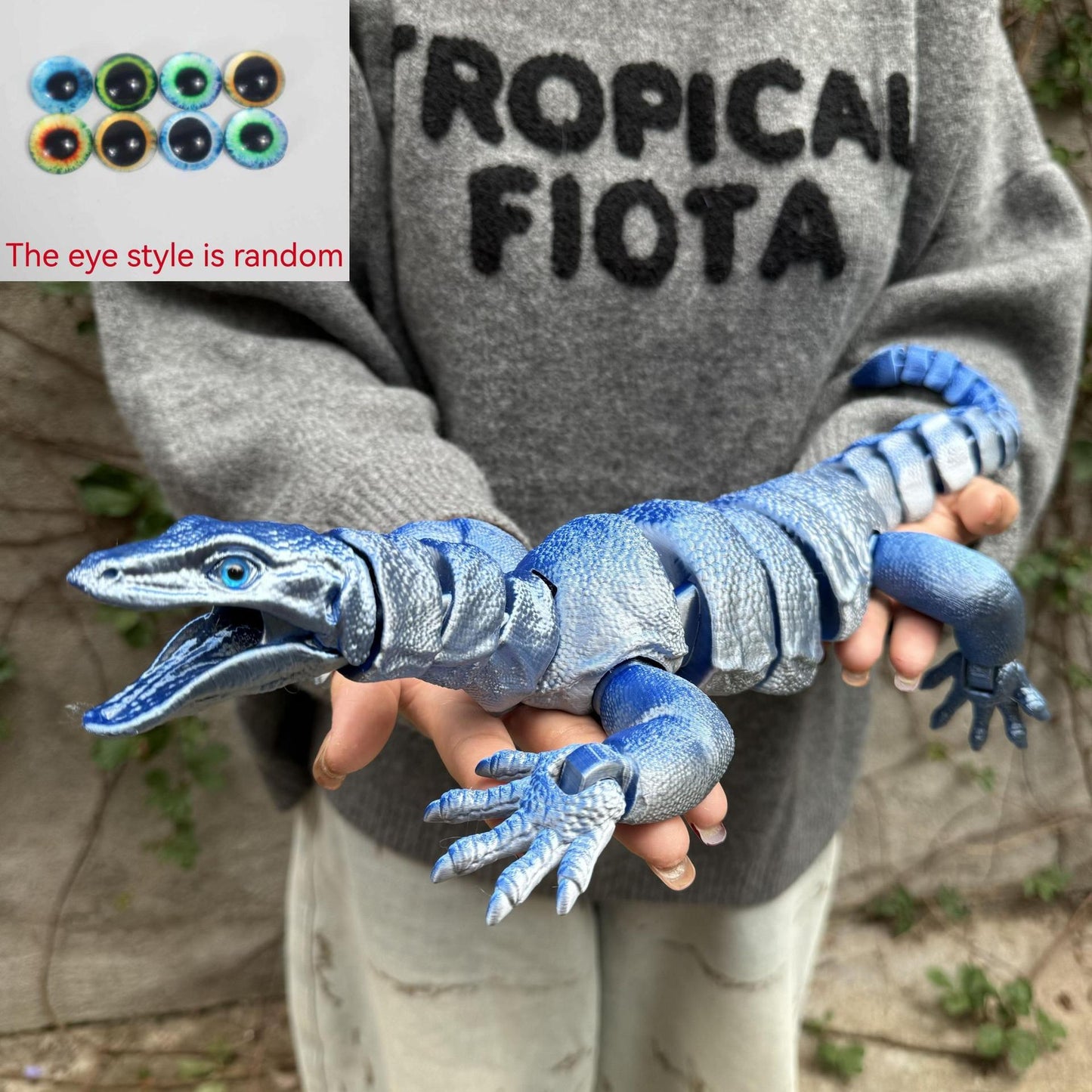 Giant 3D-Printed Lizard Figurine, 21.46-Inch Three-Part Reptile Model with Open Mouth in Seven Color Styles