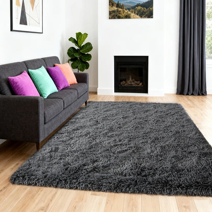 Area Rug, 4x6 Foot High-Pile Shaggy Indoor Carpet in Blue or Tie-Dye Rainbow Purple Color Options
