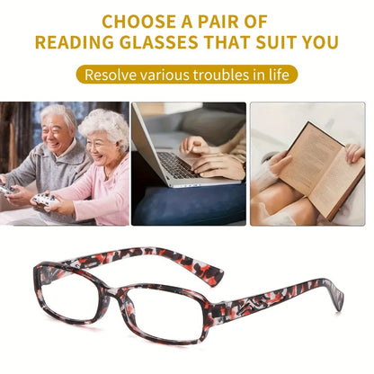 Reading Glasses 5-Pack Square Multicolor Printed Frames with HD Lens Label & 1.0x to 4.0x Options