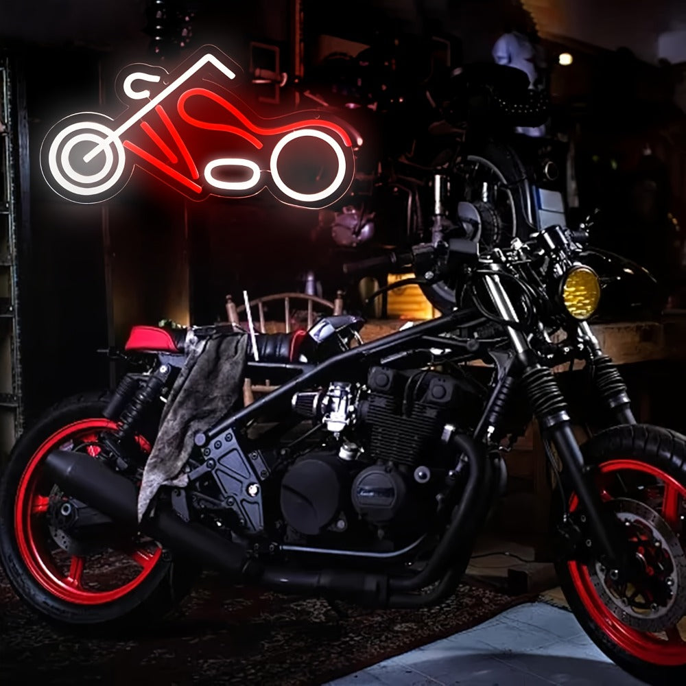 Motorcycle Neon Sign LED Wall Light USB Dimmable, Garage Decor Neon Light for Man Cave Car Room Repair Shop Workshop, Wall Mounted Logo Decoration Light 16.1" x 8.6"