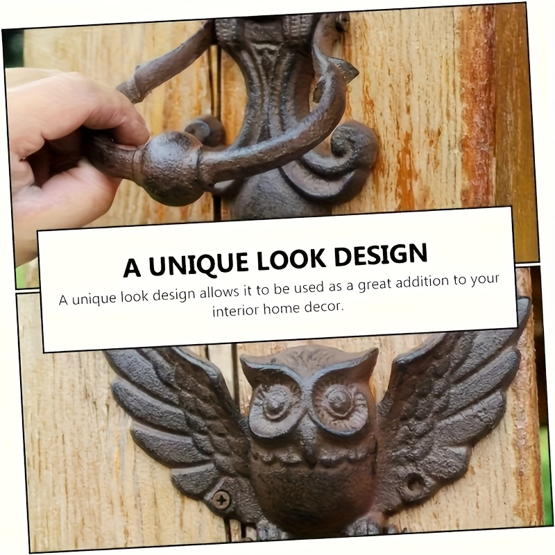 Winged Owl Door Knocker with Pictured 8.86-Inch Height, Ring Handle and Rustic Dark Finish