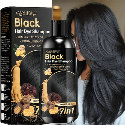 7-in-1 Gray Hair Coverage Color Shampoo with Ginger Oil Biotin & Rosemary — Gentle Scalp-Safe Formula, No Ammonia, Long-Lasting Color, 3 Shades Brown Chestnut Brown Black, Men & Women