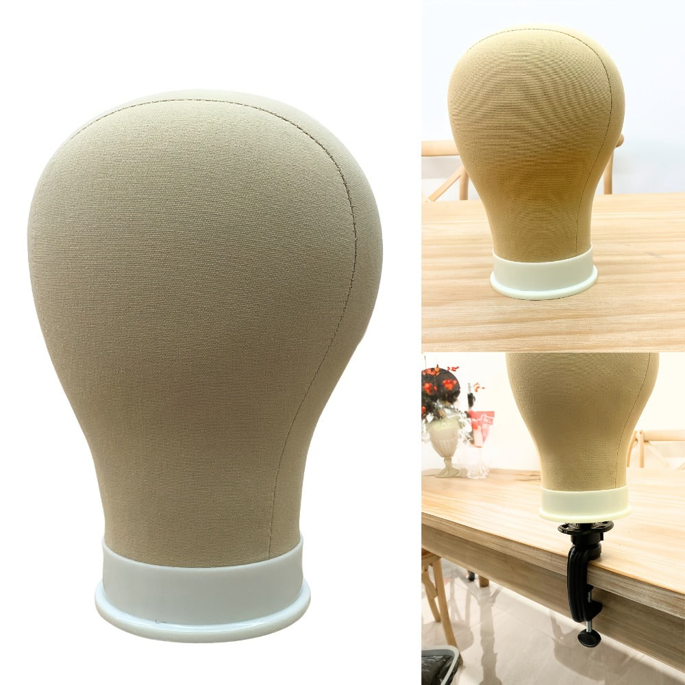 Canvas Mannequin Head Sets in 21, 22, 23 or 24 Inch Options with Table Clamp, Pins and Wig Caps
