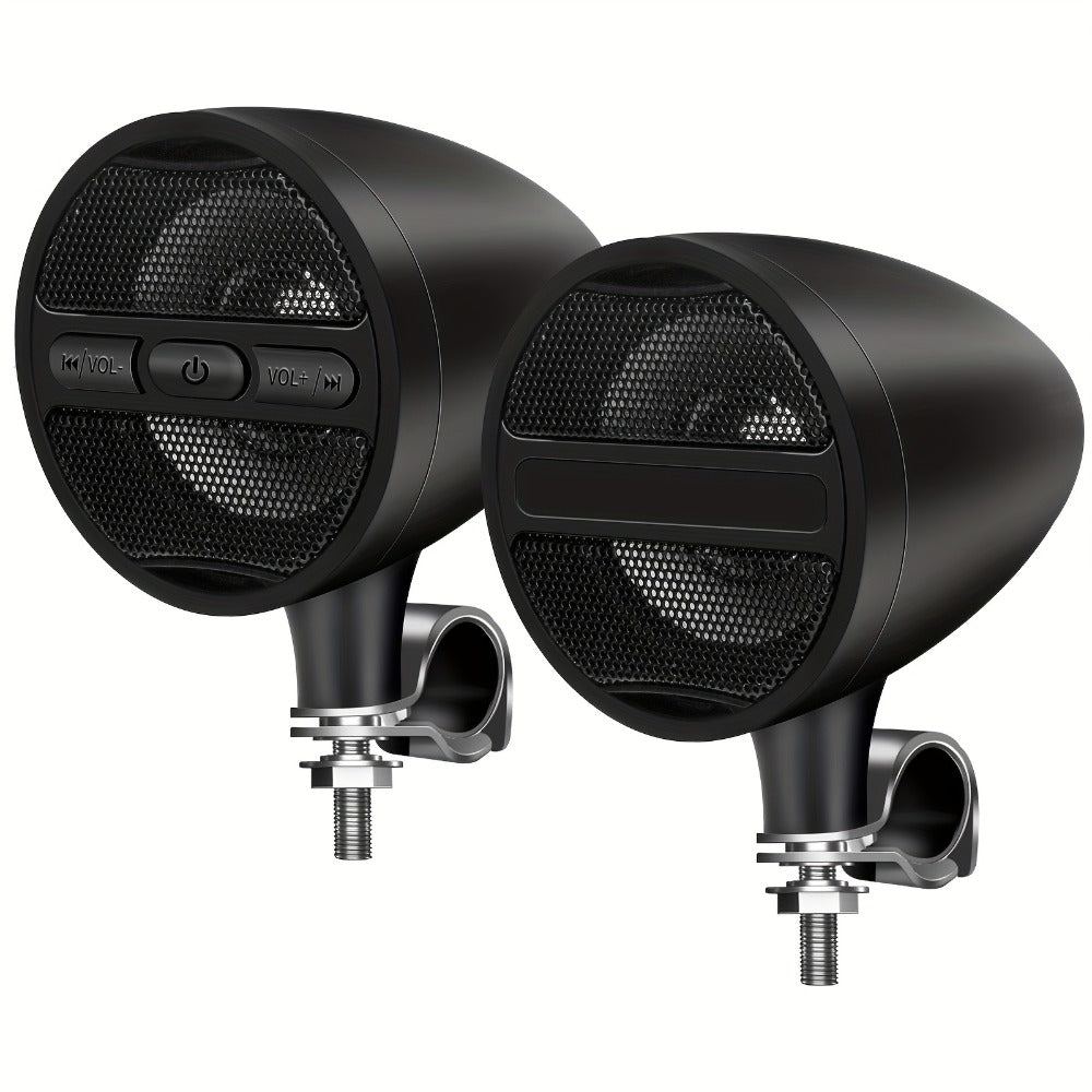 Motorcycle Handlebar Speaker 12V Stereo Audio System with MP3 USB FM Radio Handlebar Mount for Off-Road Dirt Bike ATV Cruiser Waterproof Music Player Black