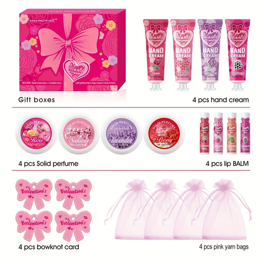 20pcs Beauty Gift Set Lip Balm Hand Cream Solid Perfume Pink Gift Bag Glossy Finish All Skin Types Holiday Party Mother's Day Wedding Bridesmaid Favors