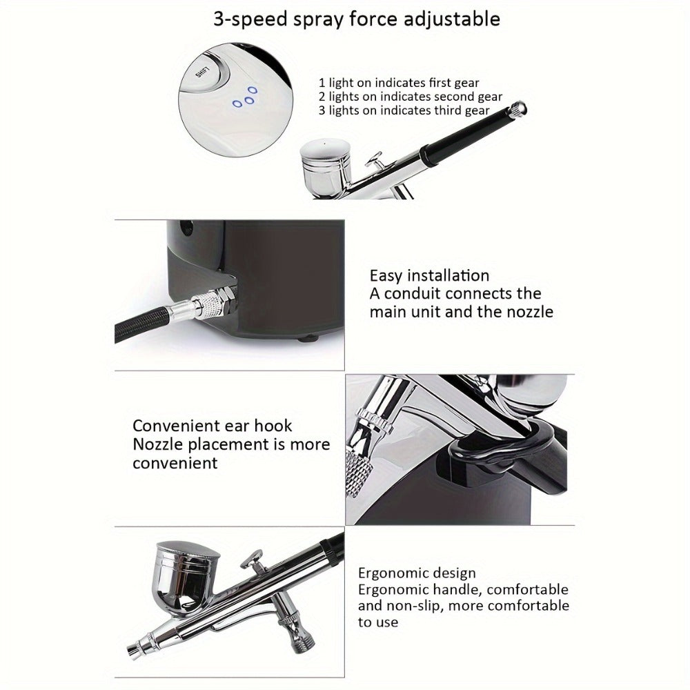 Mini Air Compressor and Airbrush Kit with White or Red 19B Model Options and 120 x 90 x 70 mm Pictured Base