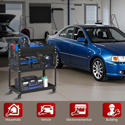 Rolling Tool Cart 3-Layer with Drawers & Screw Box Storage, Heavy-Duty Mechanic Trolley on Wheels for Garage Workshop Repair Shop, 400LBS / 450LBS / 550LBS Load Capacity, Industrial Tool Organizer