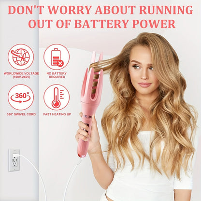 Automatic Curling Iron 32mm Essential Oil Coating – 4 Temperature Settings Anti-Scald Moisturizing Hair Curler with Hairpins & Comb for All Hair Types – Purple