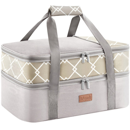 Insulated Casserole Carrier, 15.7-Inch Baking Dish Bag in Single or Double-Deck Configurations